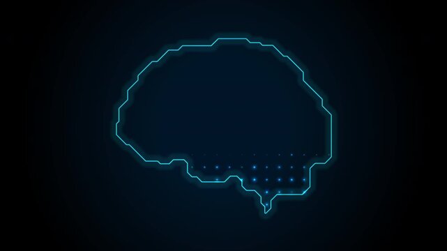 Neon blue charging human brain with glowing dots abstract futuristic background. Seamless looping technology connection motion design. Video animation Ultra HD 4K 3840x2160