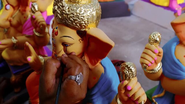 29 July 2024, Pune, Kumbhar wada, Ganesh idol making getting ready for Ganesh festival in India, Maharashtra.