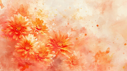 Watercolor Orange chrysanthemums with gradients and fading, smooth transitions and delicate colors, light background