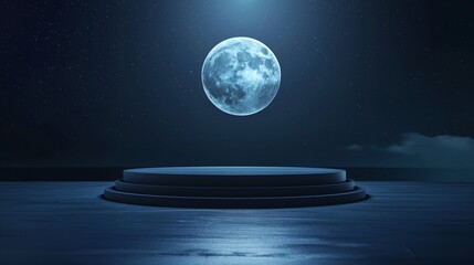 Fototapeta premium An empty podium on the background of a moonlit night, for the display and presentation of products