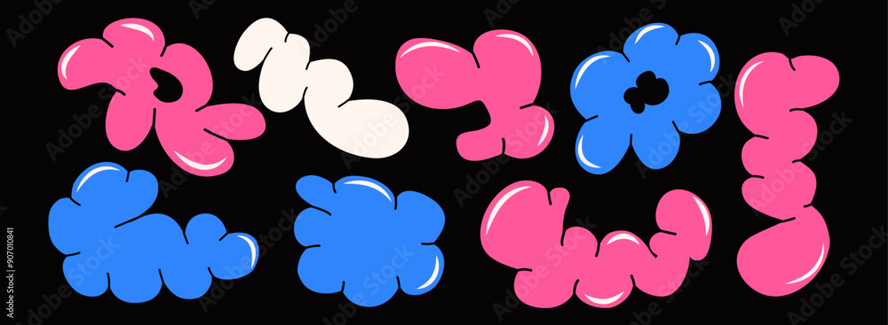 Poster set of balloons trendy style. elements and shapes. vector. retro graffiti. abstract vintage aestheti