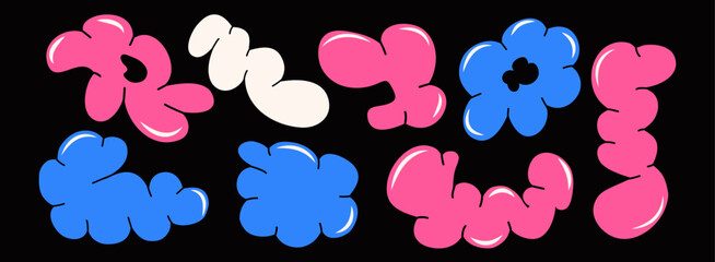 Set of balloons trendy style. Elements and shapes. Vector. Retro graffiti. Abstract vintage aesthetic figures. 2000s. Bubbles funky set. Y2k style in design. Patch of stickers. Isolated. 