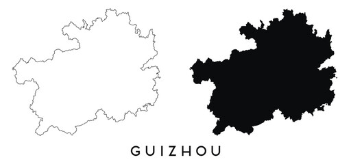Obraz premium Guizhou map outline and black silhouette vector