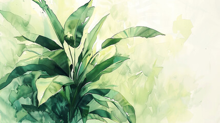 Watercolor Painting tropical ti plant in dry brush style, expressive and bold
