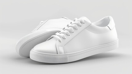Blank white leather sneakers with lace mockup front and back 3D rendering Empty sporty shoes for walking or running mockup isolated side view Clear breathable footgear template
