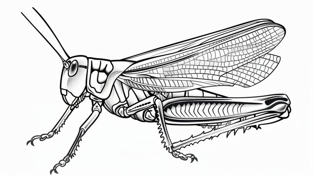 black and white grasshopper detailed drawing clip art preview