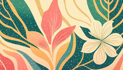 Luxury wallpaper with watercolor, tropical leaf framed, palm leaf, flower, vivid foliage.