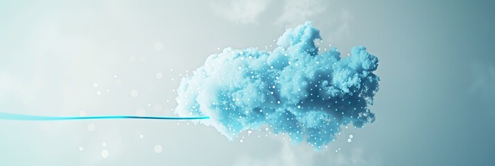 Blue wire connecting a pixelated white cloud against an abstract light grey background, symbolizing