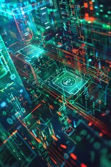 Obraz premium Abstract illustration of cybersecurity network protection, featuring encrypted communications