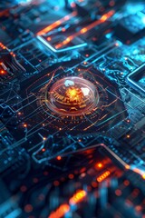 Abstract illustration of cybersecurity network protection, featuring encrypted communications