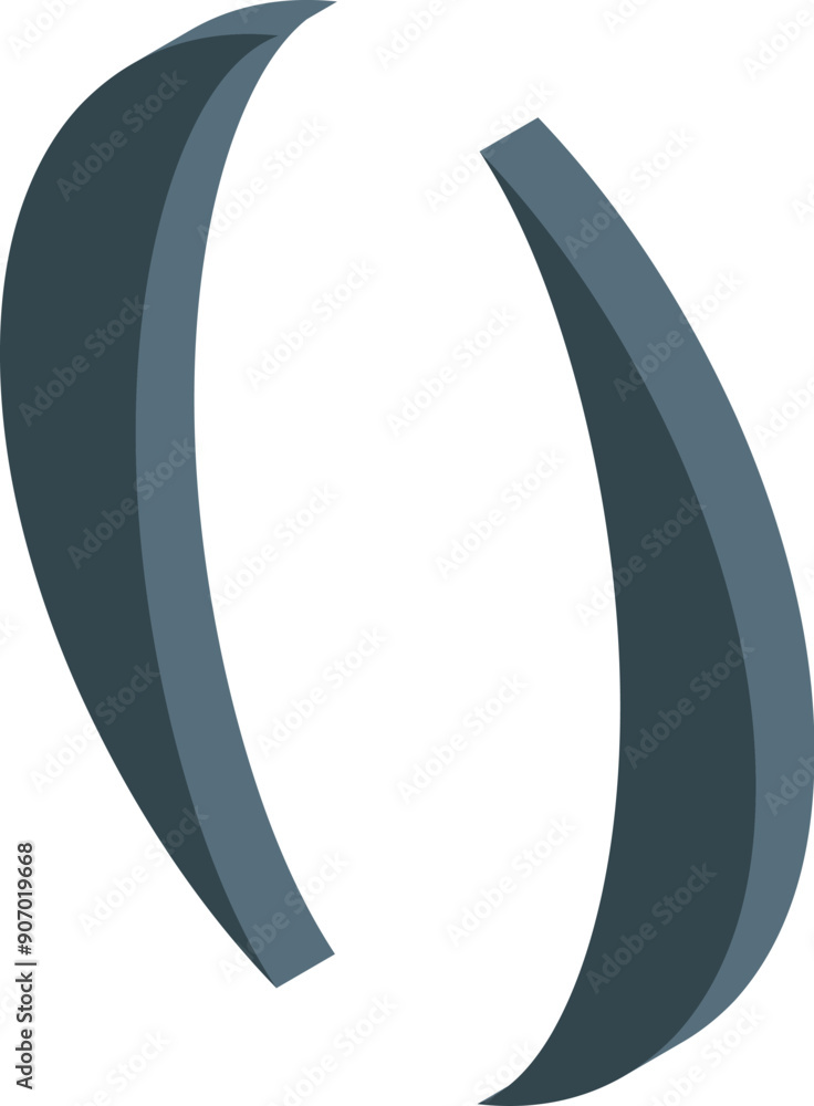 Poster 3d effect parentheses symbol in grey floating on a white background