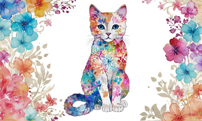 Decorative cat with elegant floral patterns