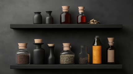 A witchs apothecary with shelves of potions, dried herbs, and mystical ingredients, high-resolution photo, realistic photo