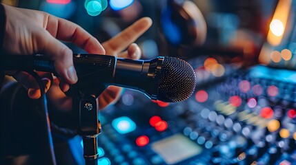 Close-Up of a Microphone in a Recording Studio