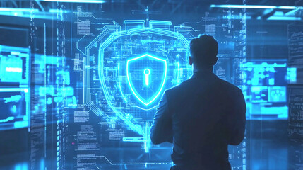 Cloud-based cyber defense shield featuring dynamic threat monitoring.