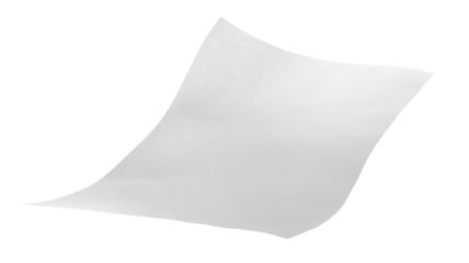 Blank white paper flying, sheet falls isolated on white, clipping path