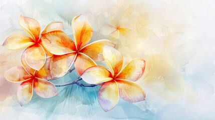 Naklejka premium Watercolor plumeria pudica with feathering, smooth and flowing edges, elegant and delicate, clean background