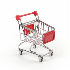 Medium shot of shopping trolley, isolated on a white background, bright and vivid tonality