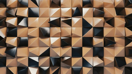 Obraz premium Luxurious Layers: 3D Triangular Tile Wallpaper with Black Blocks