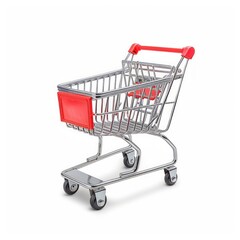 Medium shot of shopping trolley, isolated on a white background, bright and vivid tonality