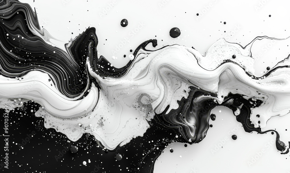 Aufkleber abstract black and white liquid marble texture with white particles and swirling patterns - modern a
