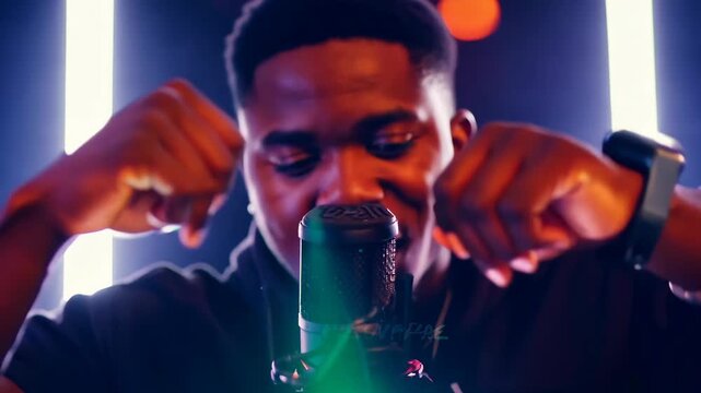 Rap Artist Performing in Studio