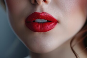 Glamorous Closeup of Red Lipstick on Woman's Lips Beauty and Cosmetics Concept