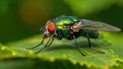 Fototapeta premium A Green Fly on a Leaf