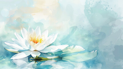 Watercolor tropical water lily with feathering, smooth edges and flowing shapes, elegant and soft, clean background