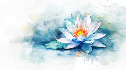 Watercolor tropical water lily with feathering, soft and flowing, elegant and delicate, light and airy, clean white background