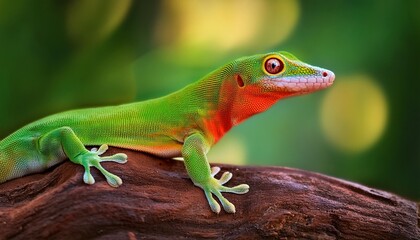Fototapeta premium Koch's giant day gecko (Phelsuma madagascariensis kochi), also known as the Madagascar day gecko. Wildlife animal.