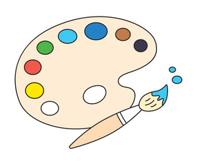 Painting art palette with a paintbrush isolated cartoon doodle vector