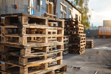 Wooden pallets in the warehouse outdoor