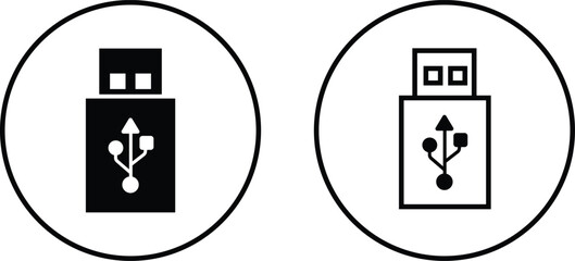 USB icon set. Flash disk flash drive flat and line black vector collection isolated on transparent background. Internet video. Console media storage, Computer Technology, charger, data transfer sign.