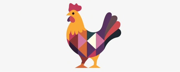 Colorful geometric illustration of a rooster with abstract patterns