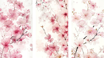 Fototapeta premium Watercolor vintage cherry blossom patterns with soft blending, gentle transitions, light and airy, white background