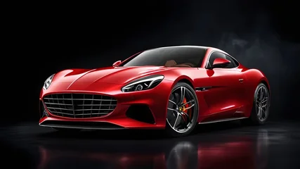 A red sports car on a dark background. 