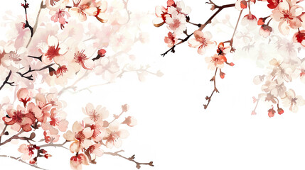 Naklejka premium Watercolor vintage cherry blossom patterns with soft blending, gentle and airy, white background