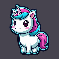 Obraz premium Unicorn Minimalist Vector Sticker: Cute, Flat Design, Black Background