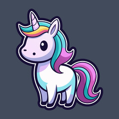 Unicorn Minimalist Vector Sticker: Cute, Flat Design, Black Background