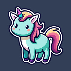 Unicorn Minimalist Vector Sticker: Cute, Flat Design, Black Background