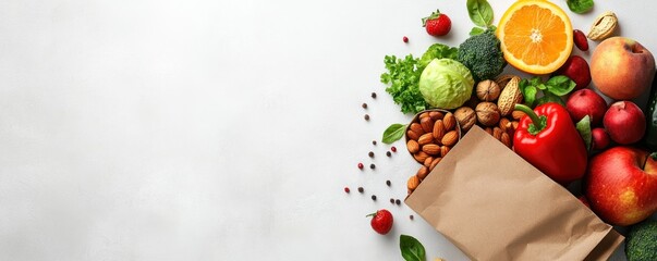 Healthy Eating Habits: Fresh Produce and Nuts in a Paper Bag