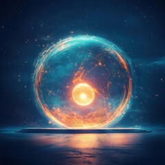 Obraz premium A luminous orb surrounded by a radiant cosmic sphere, evoking themes of energy, mysticism, and the universe.
