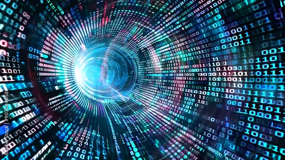 Aufkleber a dynamic tunnel of swirling binary code in motion.