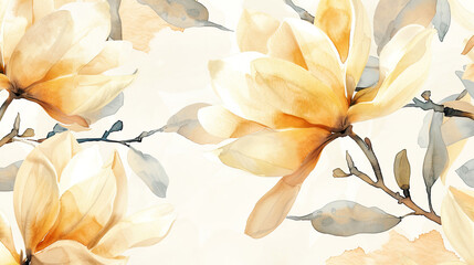 Watercolor vintage magnolia patterns with negative space, bold flowers with a soft background, light beige Background