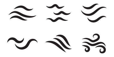 Doodle wind line sketch set. Hand drawn doodle wind motion, air blow, swirl elements. Sketch drawn air blow motion, smoke flow art, abstract line. Isolated on white background . vector illustration.