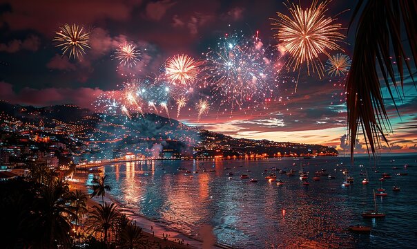 People gather to ring in the New Year with joyous celebrations in Funchal, Madeira Island.