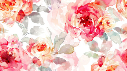 Watercolor vintage peony patterns in dry brush style, expressive and bold lines, clean white background