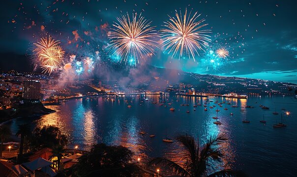 People gather to ring in the New Year with joyous celebrations in Funchal, Madeira Island.