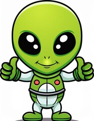 Fototapeta premium Cartoon green alien thumb up vector logo